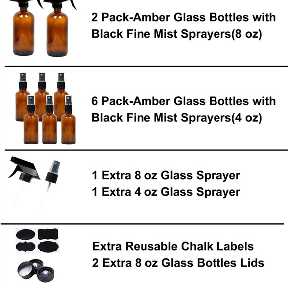 8 Pack Empty Amber Glass Spray Bottles 2 Pack 8 Ounce & 6 Pack 4 OunceContainers - Picture 2 of 6
